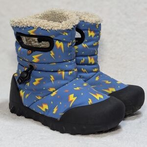 BOGS Kids 12 B-Moc Lightning Waterproof Blue Black Winter Boot Fleece Lined